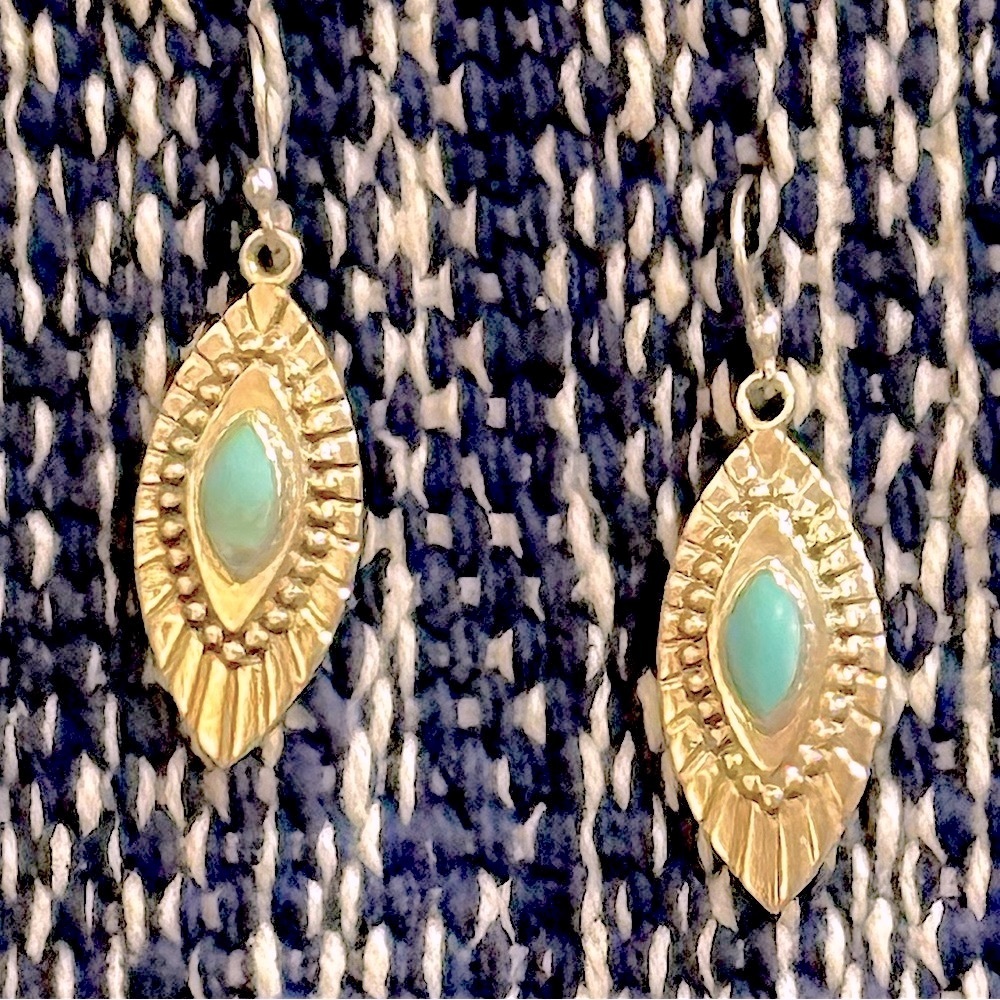 Vintage Southwestern Navajo Style .925 Sterling Silver Turquoise Hook Earrings
